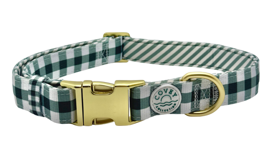 Green Gingham Dog Collar