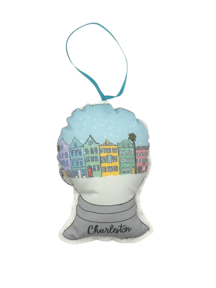 Charleston Ornament - Rainbow Row Snow Globe